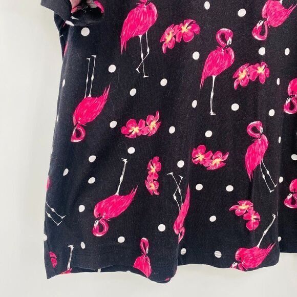 ASOS Size 6 Black & Pink Polka Dot Flamingo Boxy Short Sleeve Pajama Top - Picture 5 of 9